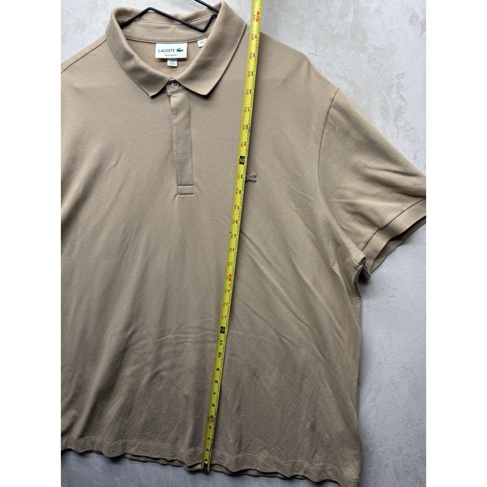 Lacoste Paris Polo Shirt Mens FR 8 US 3XL Beige Stretch Pique Hidden Placket - Picture 4 of 9
